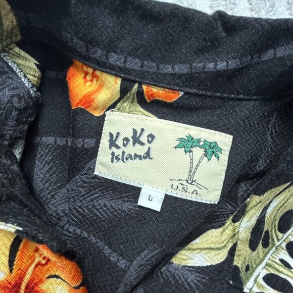 Koko Island Palm Trees Floral Hawaiian Shirt Large Black Button Up Short Sleeve - Picture 3 of 6